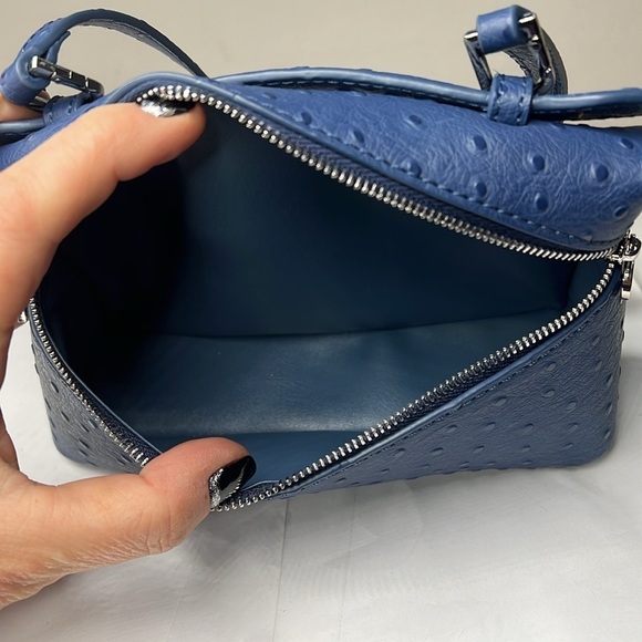 Blue Ostrich Pattern Rice Box Small Crossbody Bag Vegan Leather Handbag - Picture 6 of 6